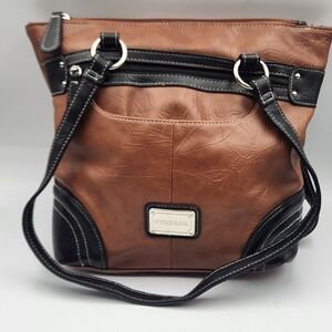 Stone‎ & Co Brown Shoulder Bag Faux Leather Black Trim 10x10 Handbag Purse